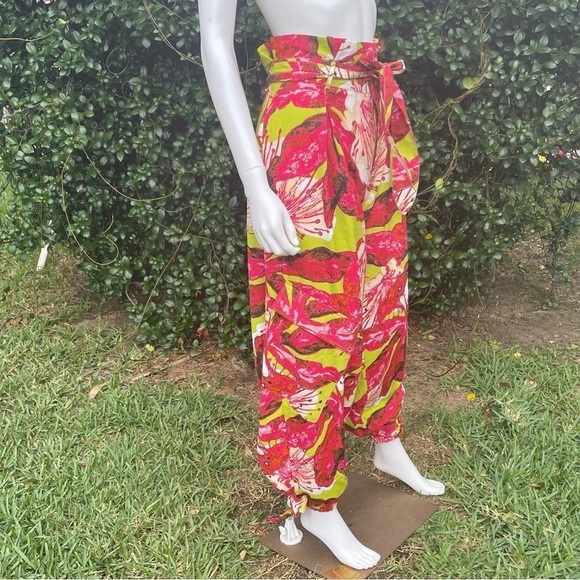 Ashley Stewart Boho Trop Print Wide Leg Ankle Puddle Hem Bag Waist Pants - Picture 5 of 12